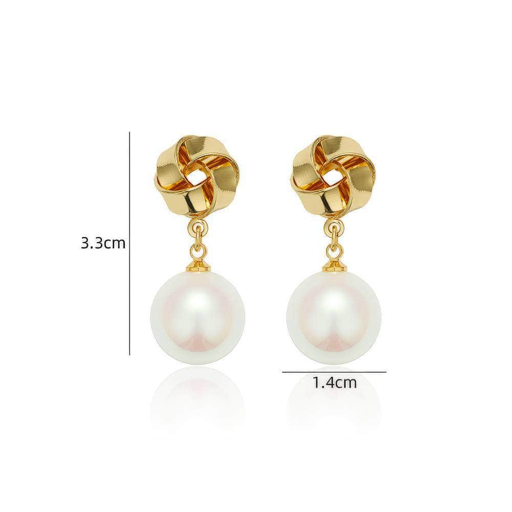 14K Gold Knotted Pearl Dangle Earrings