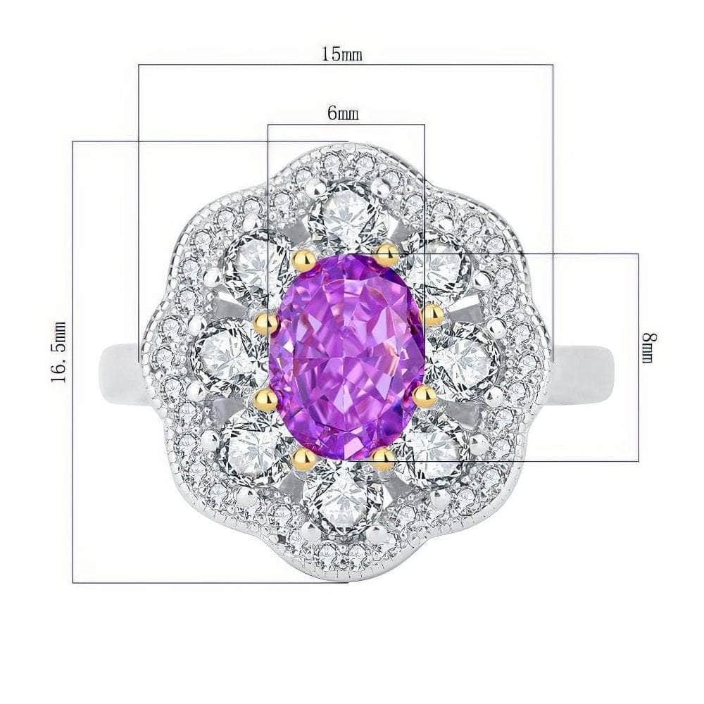 14k Gold Lab Created Diamond Amethyst Gemstone Statement Ring