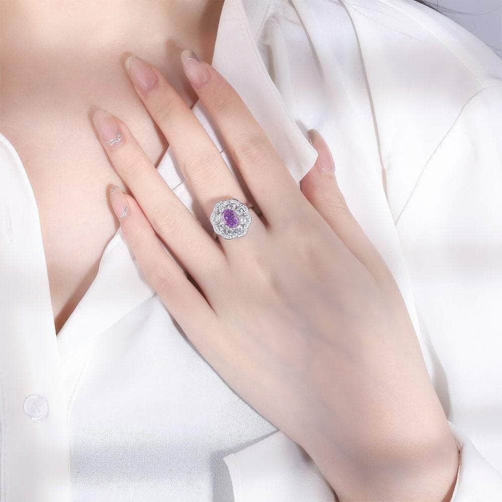 14k Gold Lab Created Diamond Amethyst Gemstone Statement Ring