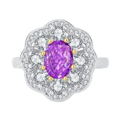 14k Gold Lab Created Diamond Amethyst Gemstone Statement Ring