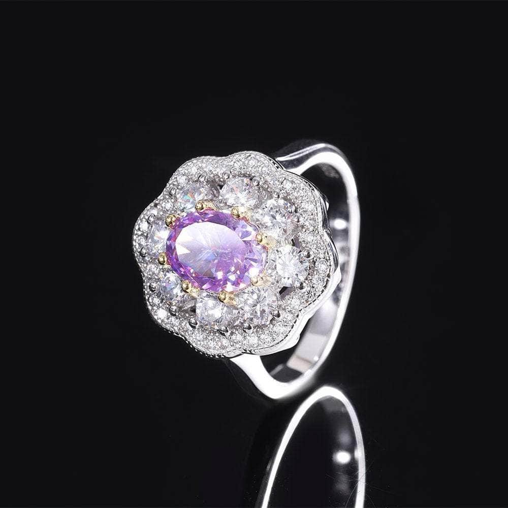 14k Gold Lab Created Diamond Amethyst Gemstone Statement Ring 5 US / Amethyst