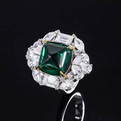 14k Gold Lab Created Gemstone Bezel Cushion Set Ring 5 US / Emerald