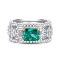 14k Gold Lab Grown Emerald Paved Diamond Statement Ring