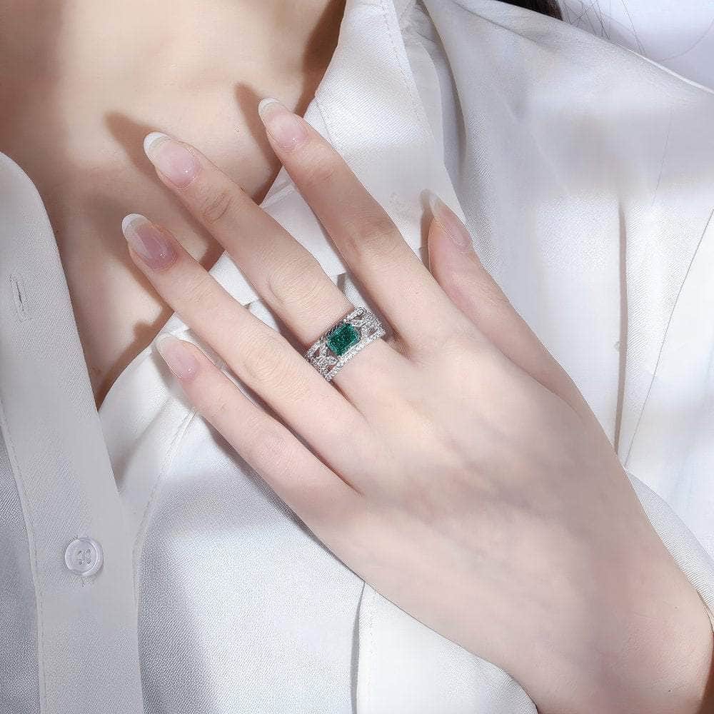 14k Gold Lab Grown Emerald Paved Diamond Statement Ring