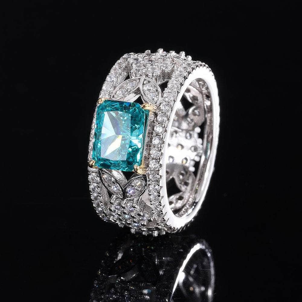 14k Gold Lab Grown Emerald Paved Diamond Statement Ring 5 US / Aquamarine