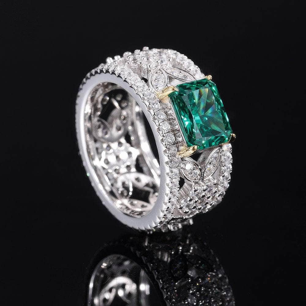 14k Gold Lab Grown Emerald Paved Diamond Statement Ring 5 US / Emerald