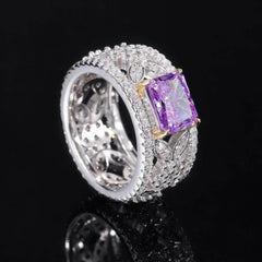 14k Gold Lab Grown Emerald Paved Diamond Statement Ring 5 US / Purple Diamond