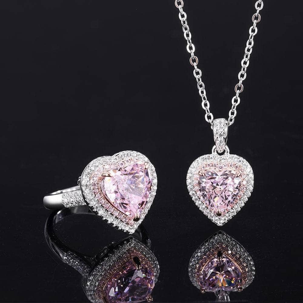 14K Gold Lab Grown Pink Sapphire Paved Crystal Jewelry Set
