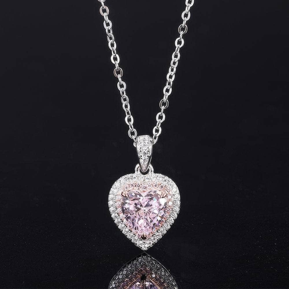 14K Gold Lab Grown Pink Sapphire Paved Crystal Jewelry Set 5 US / Pink Diamond / Necklace