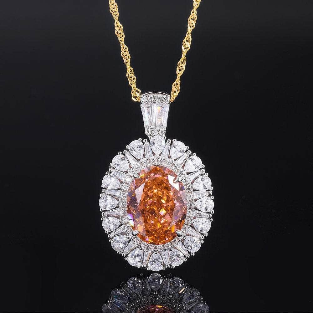 14k Gold Lab Simulated Diamond Padparadscha Gemstone Oval Jewelry Set