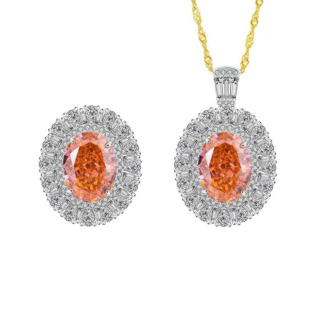 14k Gold Lab Simulated Diamond Padparadscha Gemstone Oval Jewelry Set