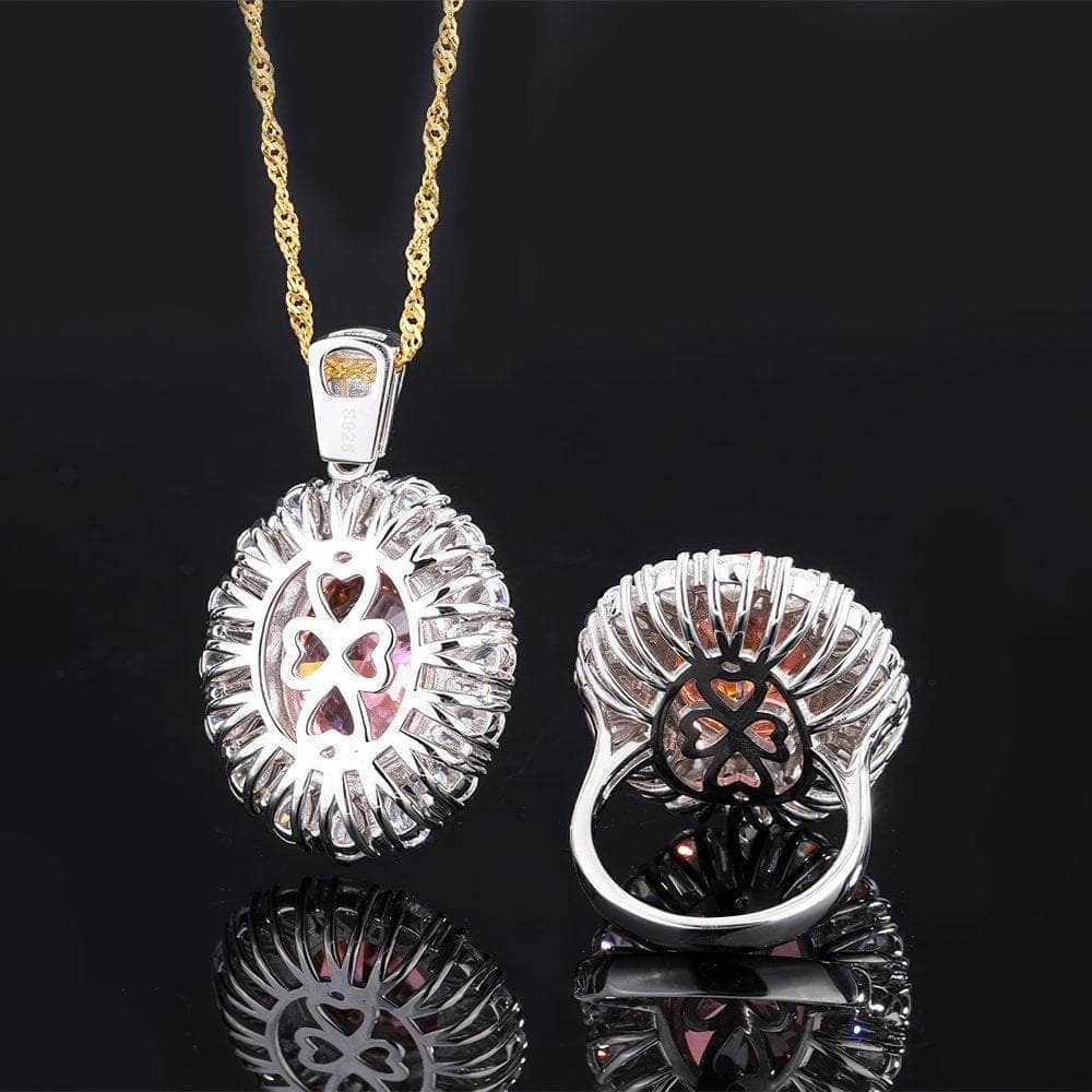 14k Gold Lab Simulated Diamond Padparadscha Gemstone Oval Jewelry Set