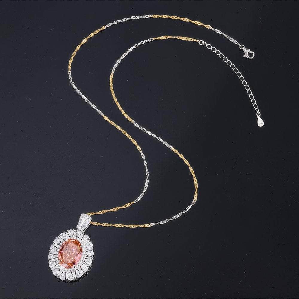 14k Gold Lab Simulated Diamond Padparadscha Gemstone Oval Jewelry Set