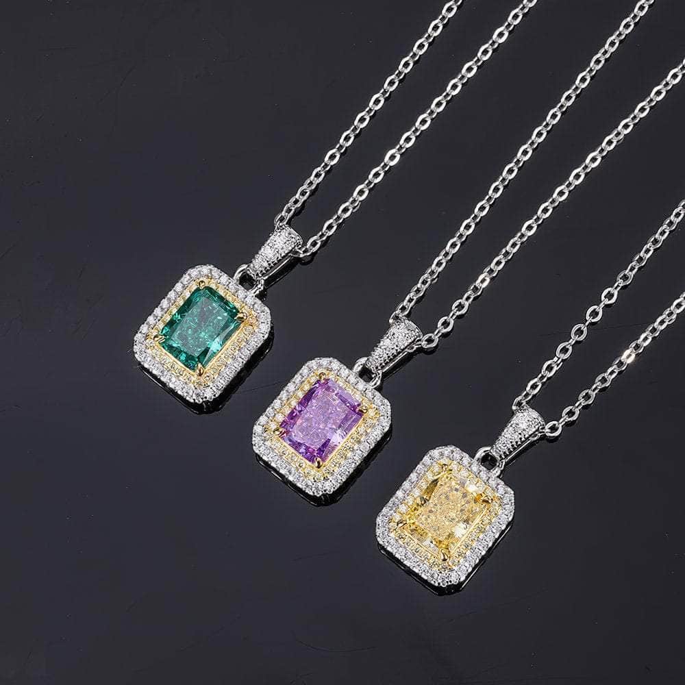 14k Gold Lab Simulated Emerald Diamond Halo Pendant Necklace