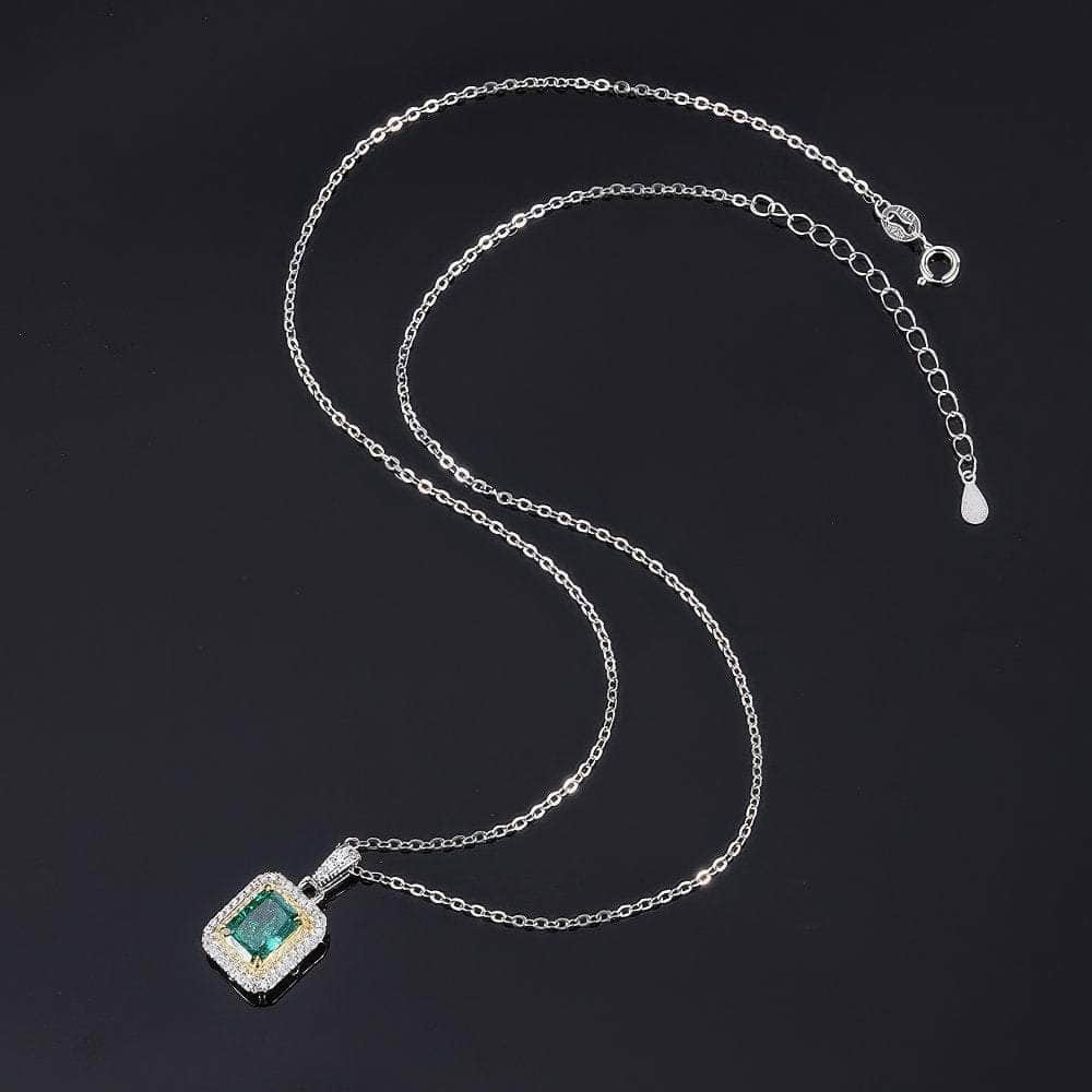 14k Gold Lab Simulated Emerald Diamond Halo Pendant Necklace