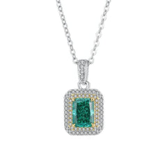 14k Gold Lab Simulated Emerald Diamond Halo Pendant Necklace Emerald