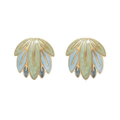 14k Gold Leaf Decor Studded Earrings Multicolor / Clip On