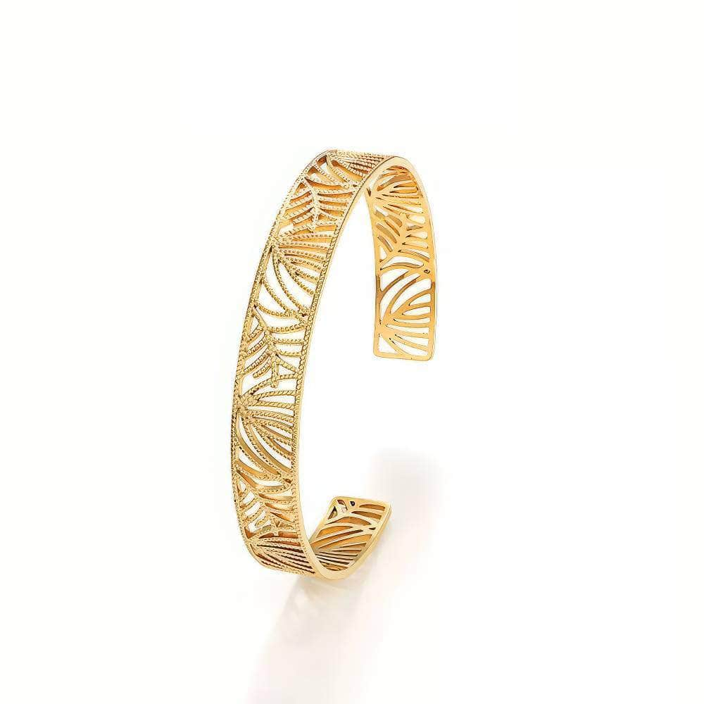 14K Gold Leaf Detailed Cuff Bangle Gold