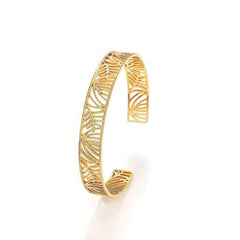 14K Gold Leaf Detailed Cuff Bangle Gold