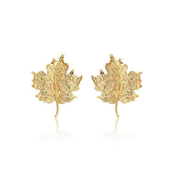 14K Gold Maple Leaf Statement Earrings Gold / Clip On