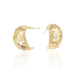 14K Gold Metallic Braided Hoop Earrings Gold / Clip On