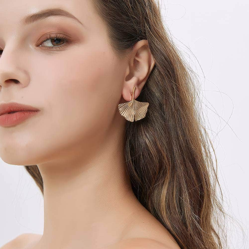 14K Gold Metallic Leaf Dangle Earrings