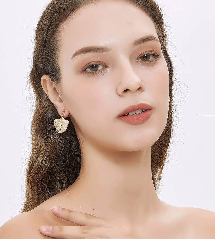 14K Gold Metallic Leaf Dangle Earrings