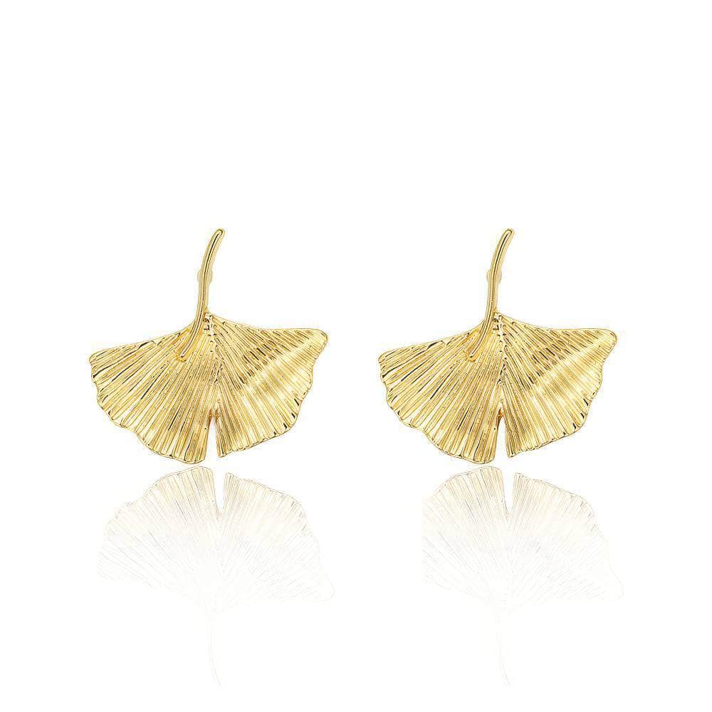 14K Gold Metallic Leaf Dangle Earrings Gold / Clip On