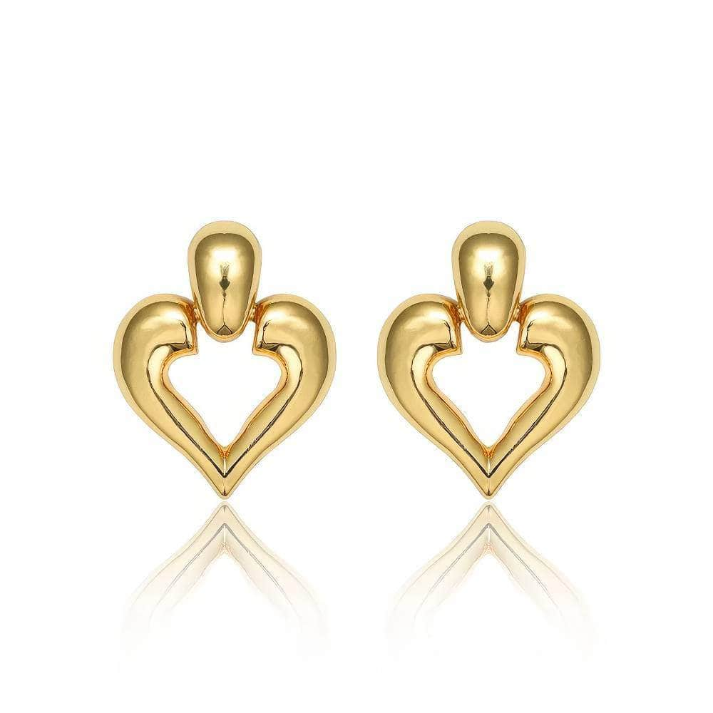 14K Gold Minimalist Heart Stud Earrings Gold / Clip On