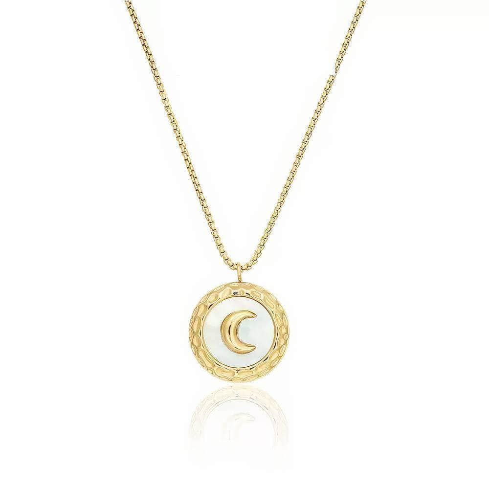 14K Gold Moon Pendant Round Necklace Gold