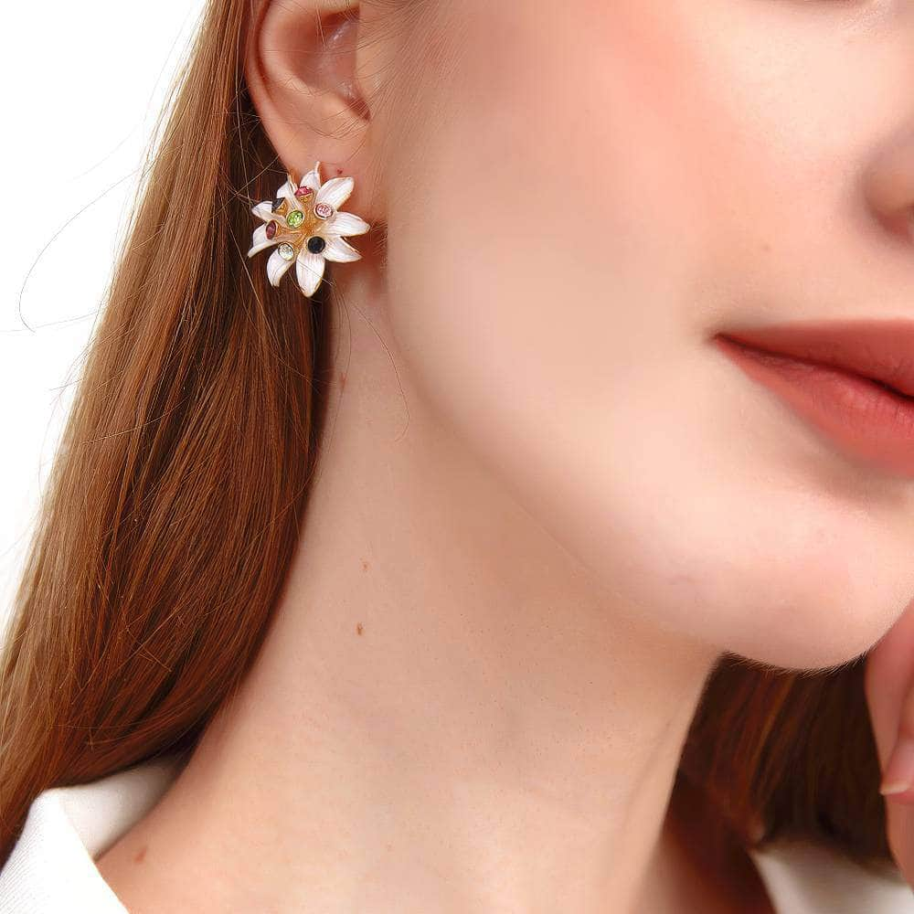 14K Gold Multistone Floral Deco Statement Earrings