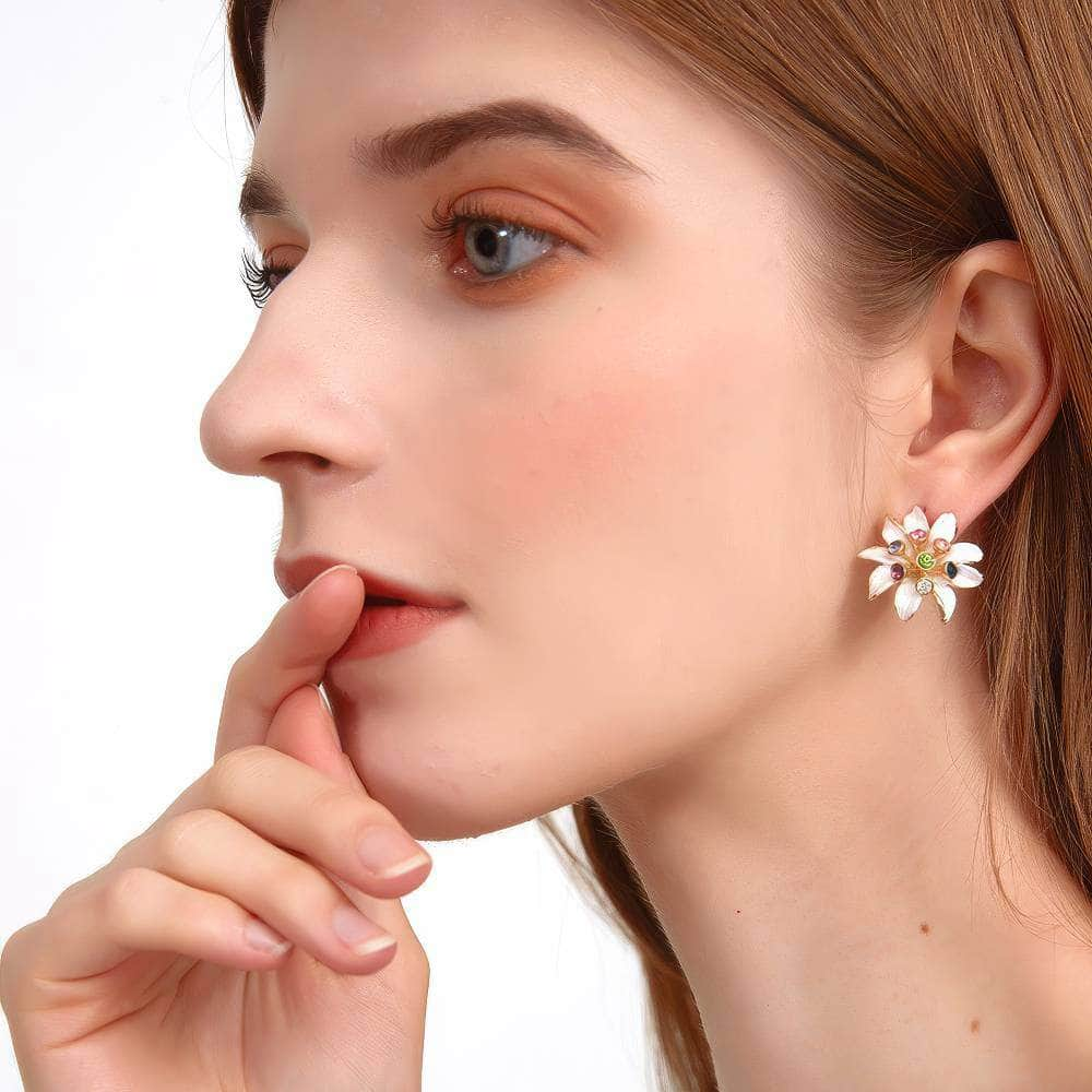 14K Gold Multistone Floral Deco Statement Earrings