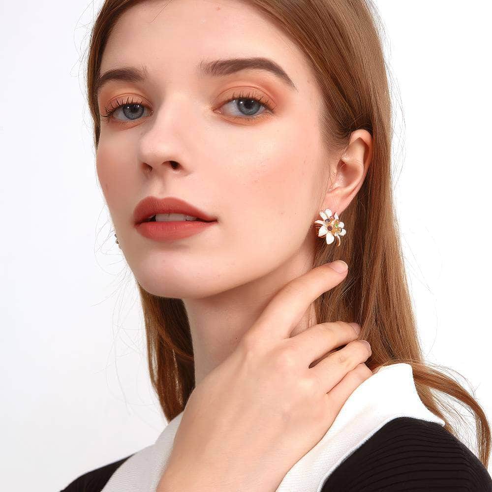 14K Gold Multistone Floral Deco Statement Earrings