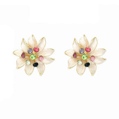 14K Gold Multistone Floral Deco Statement Earrings Multicolor / Clip On