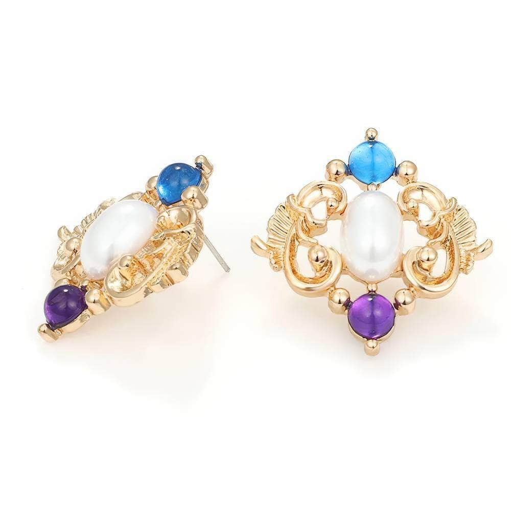 14k Gold Multistone Pearl Deco Vintage Earrings