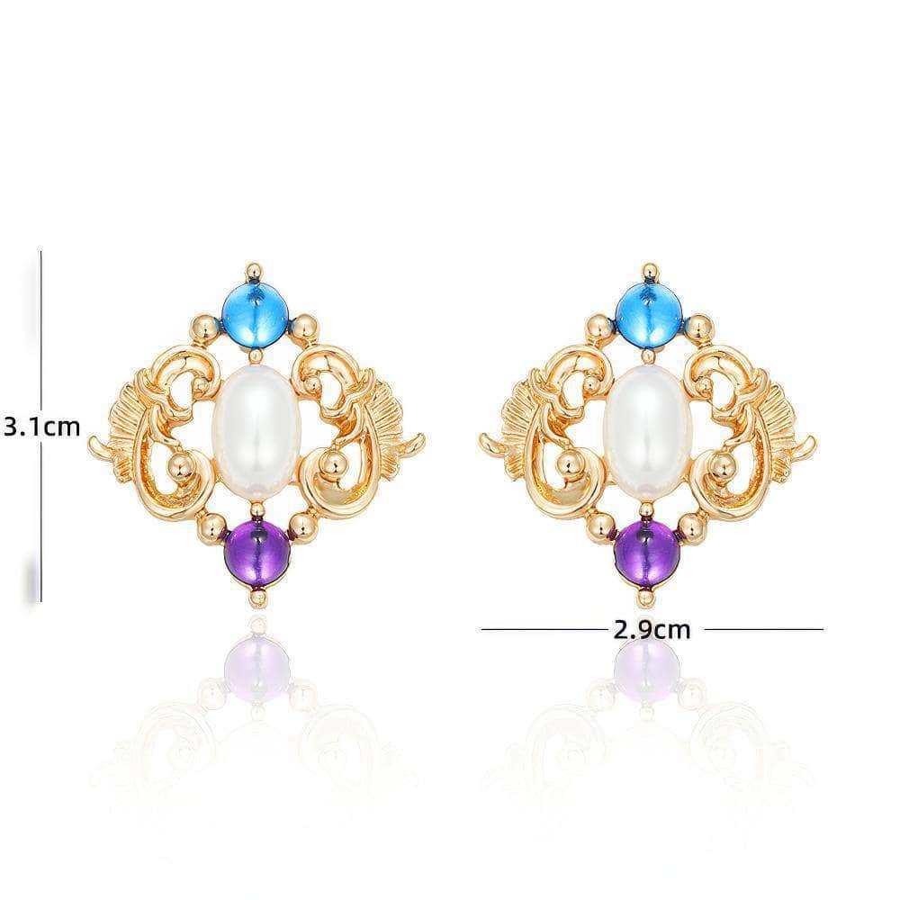 14k Gold Multistone Pearl Deco Vintage Earrings