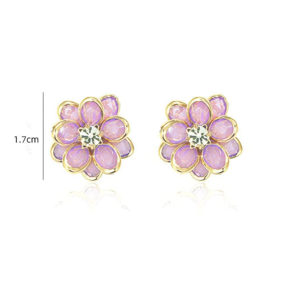 14K Gold Opal Rhinestone Decor Floral Detailed Earrings