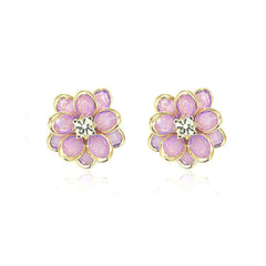 14K Gold Opal Rhinestone Decor Floral Detailed Earrings Purple / Clip On