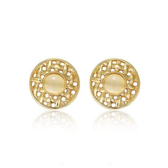 14K Gold Ornate Pearl Studded Earrings Gold / Clip On