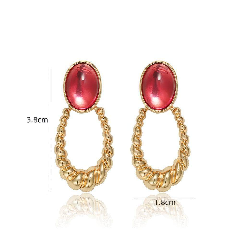 14K Gold Oval Shape Ruby Hoop Earrings