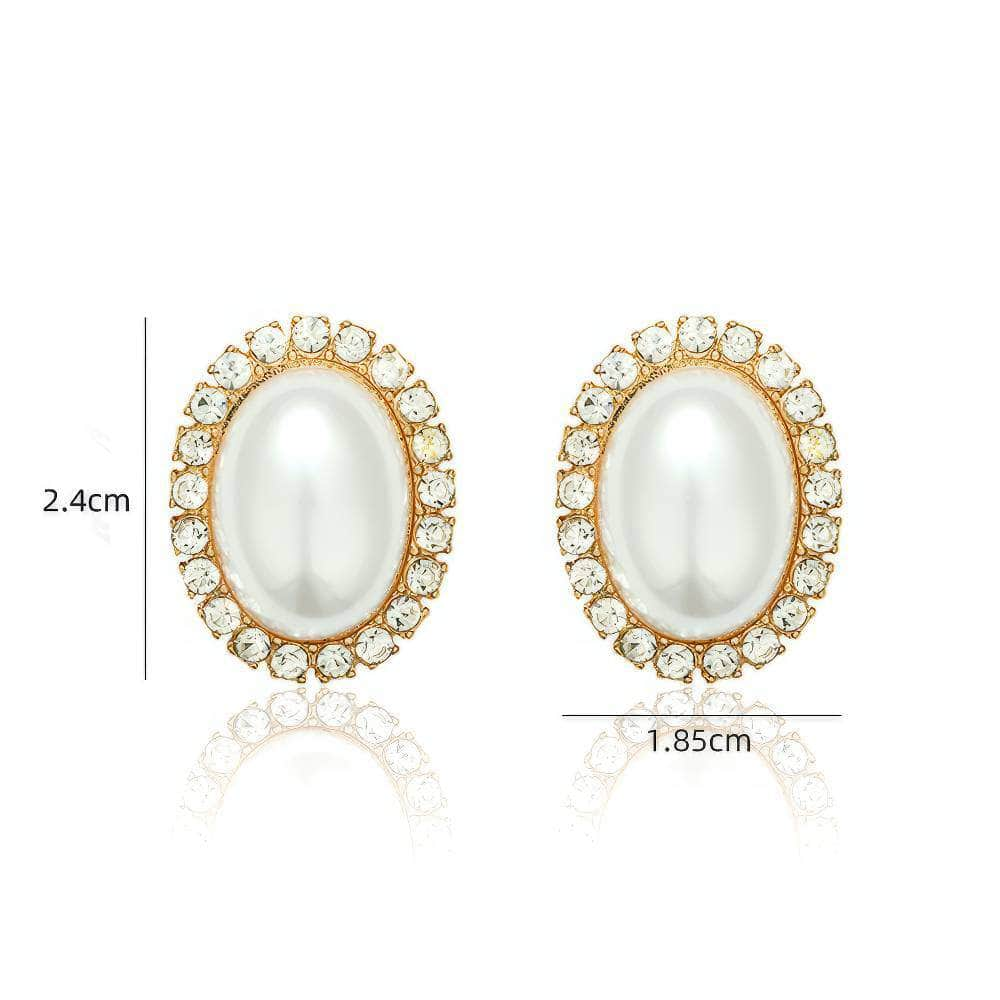 14K Gold Oval-Shaped Rhinestone Pearl Earrings