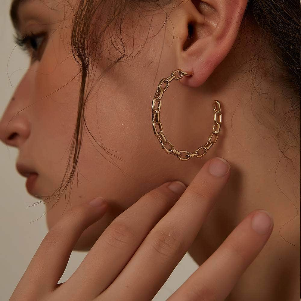 14K Gold Paper Clip Hoop Earrings