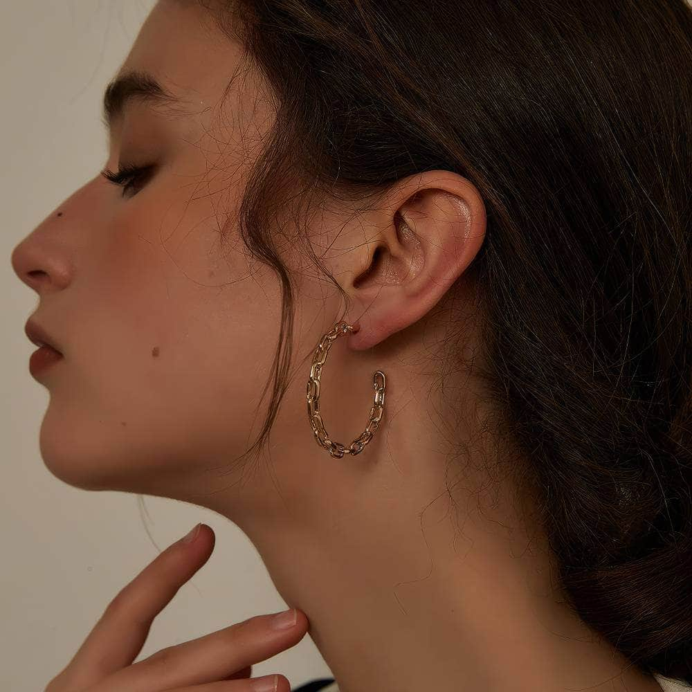 14K Gold Paper Clip Hoop Earrings