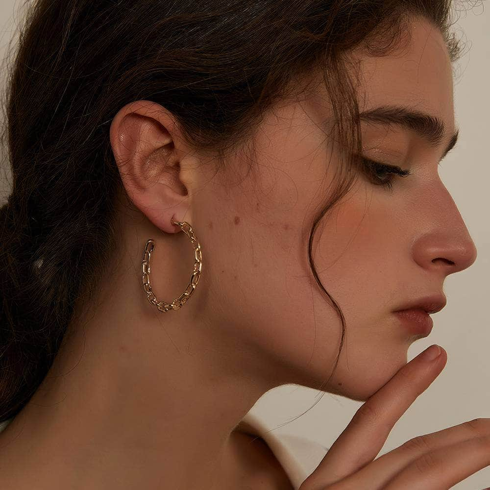 14K Gold Paper Clip Hoop Earrings