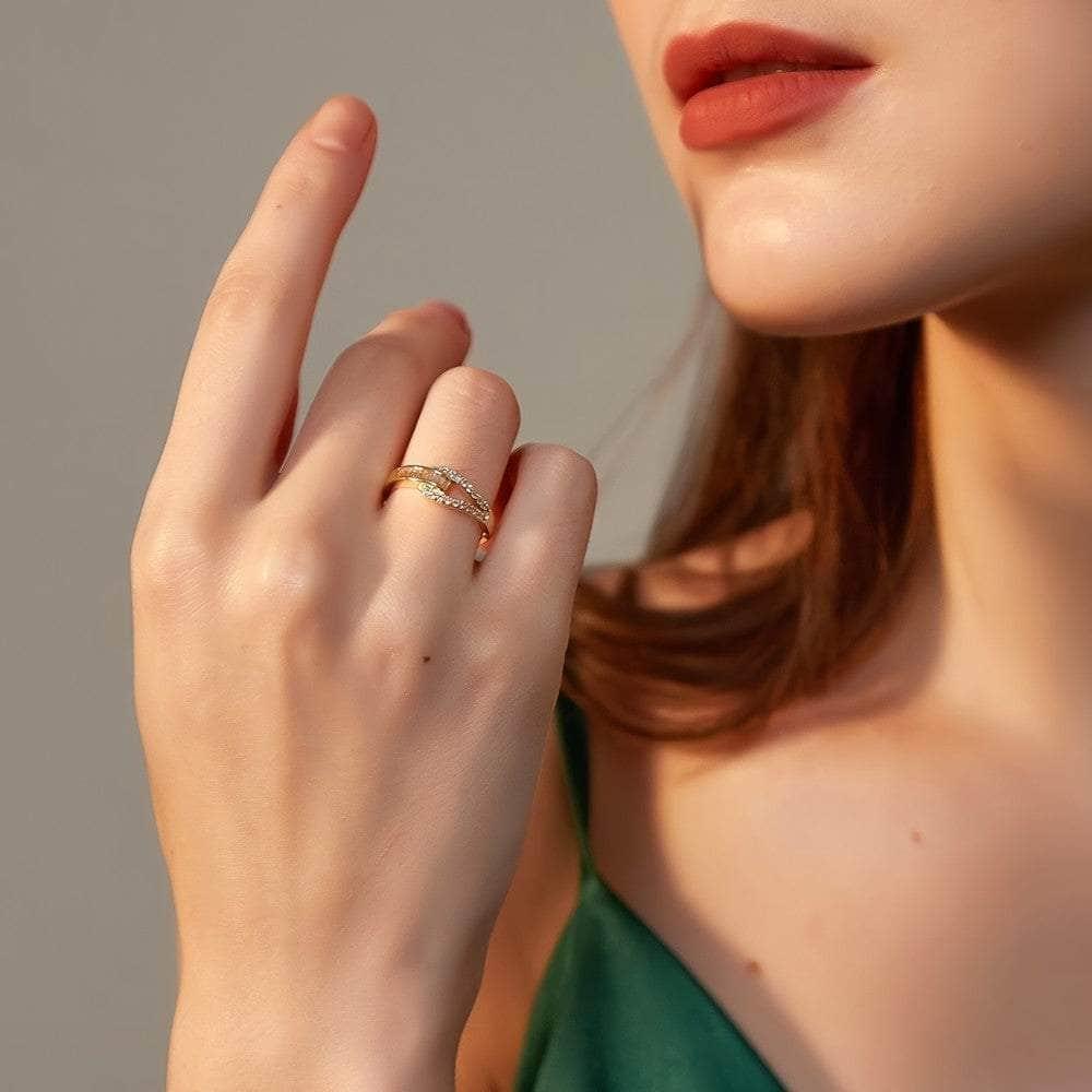 14k Gold Paved Crystal Adjustable Ring Adjustable / Gold