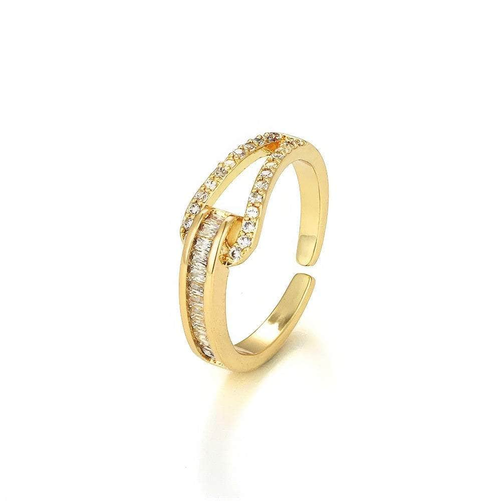 14k Gold Paved Crystal Adjustable Ring Adjustable / Gold