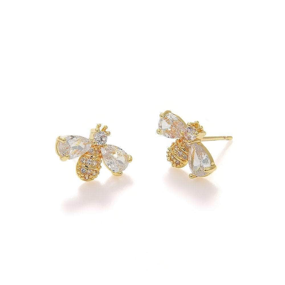 14K Gold Paved Crystal Bee Stud Earrings