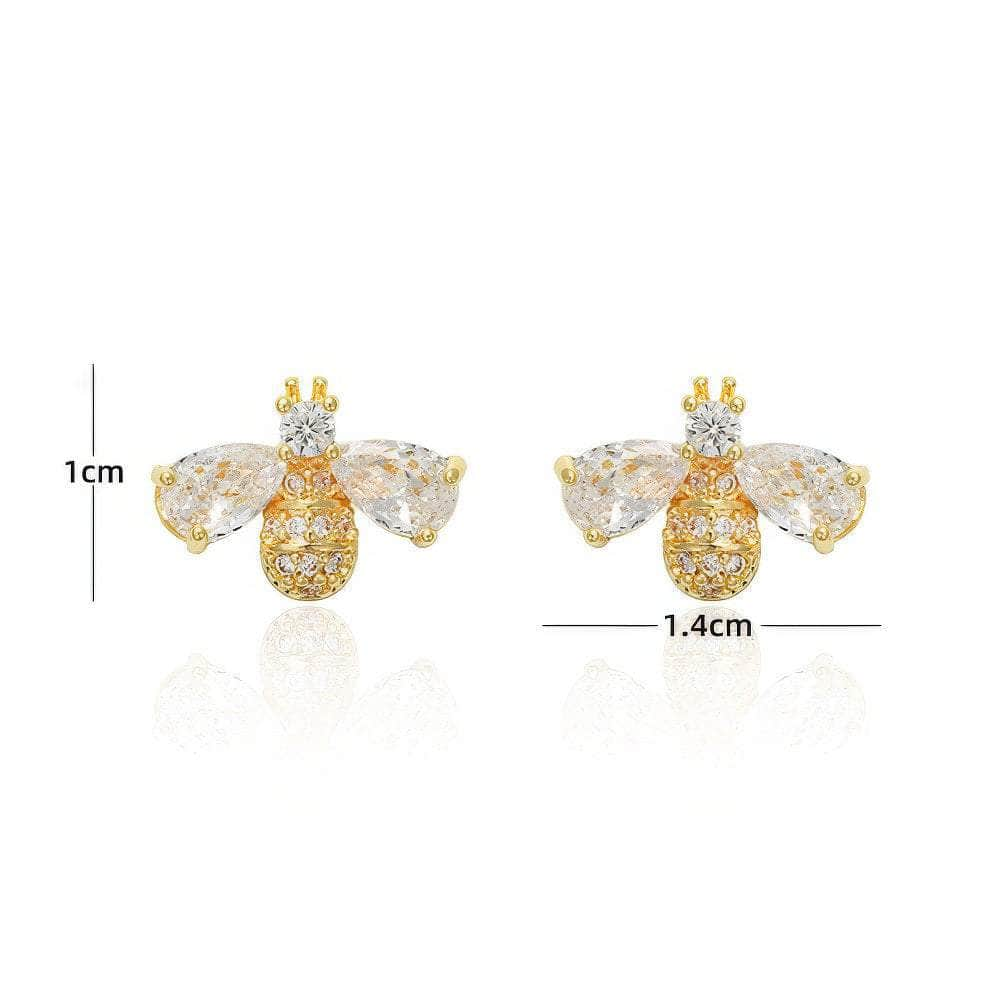 14K Gold Paved Crystal Bee Stud Earrings