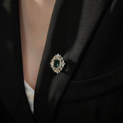 14k Gold Paved Crystal Emerald Gemstone Brooch Green