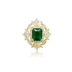 14k Gold Paved Crystal Emerald Gemstone Brooch Green